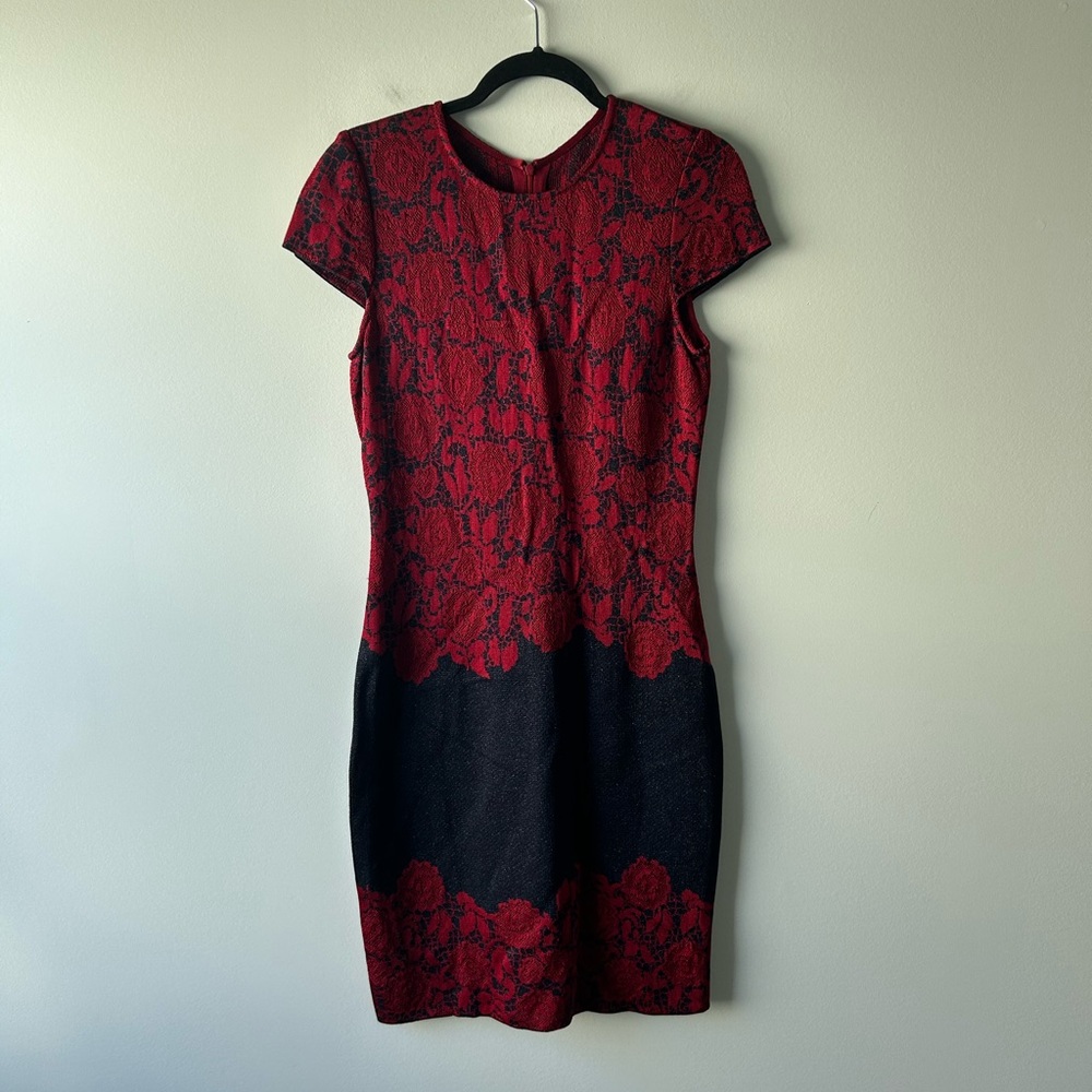 St. John red and black cap sleeve dress